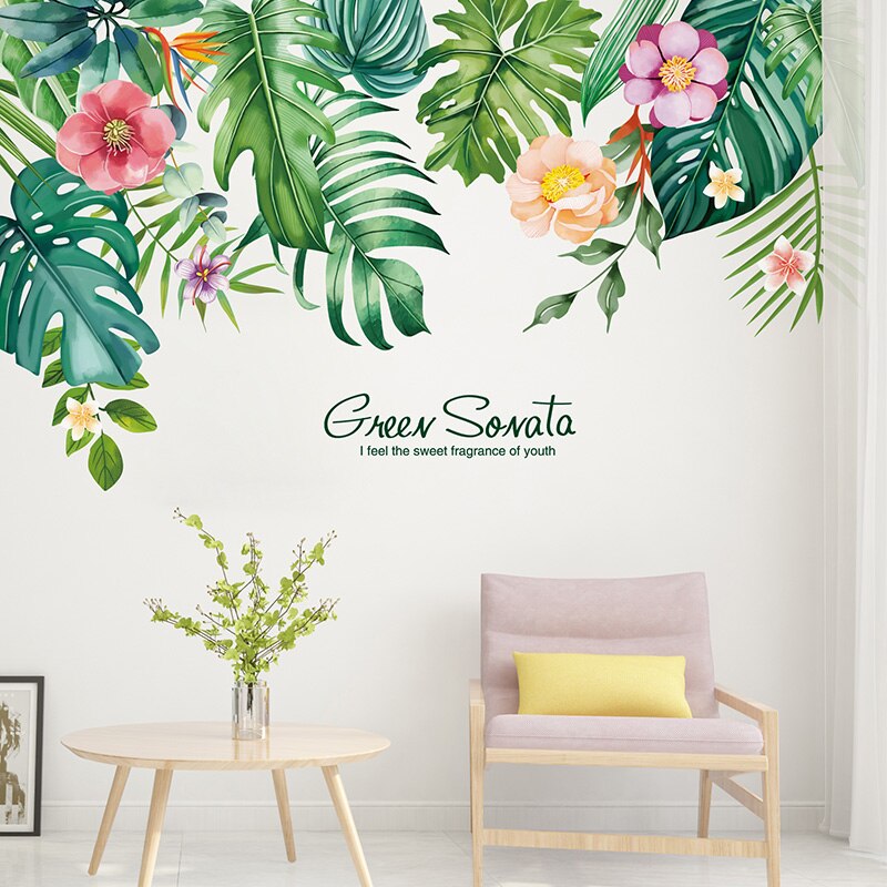 Pegatinas de pared de plantas en maceta, calcomanías de hojas de árbol Tropical para dormitorio de niños, sala de estar, cocina, guardería, decoración del hogar