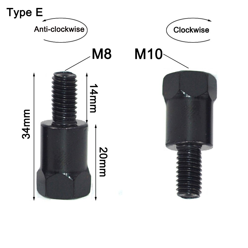 1PC 10mm Clockwise Motorcycle Mirror Adapter Steel Metal Heighten Rearview Bolt Screw Thread Conversion Bolt Motor Mirror Screw: Type E