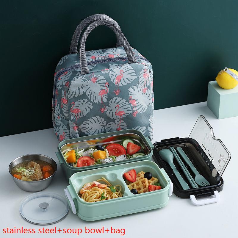 Lunch Box Bento Box Voor School Kids Kantoormedewerker 2 Lagen Microwae Verwarming Lunch Container Voedsel Opbergdoos: set3-green