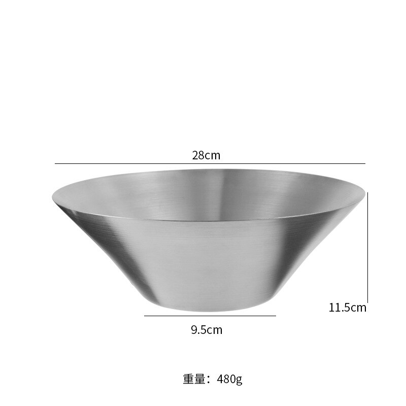 Korean style stainless steel ramen bowl 304 stainless steel single layer cold noodle bowl super large bowl popular: 28cm silver bowl