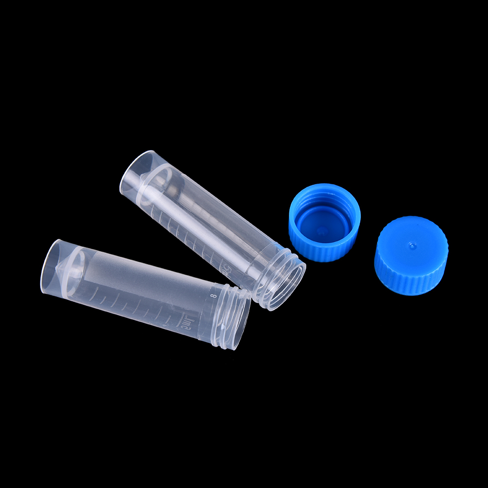 10 Uds X 5ml tubos de ensayo de plástico químicos viales tapas de cierre hermético paquete contenedor para oficina escuela química suministros