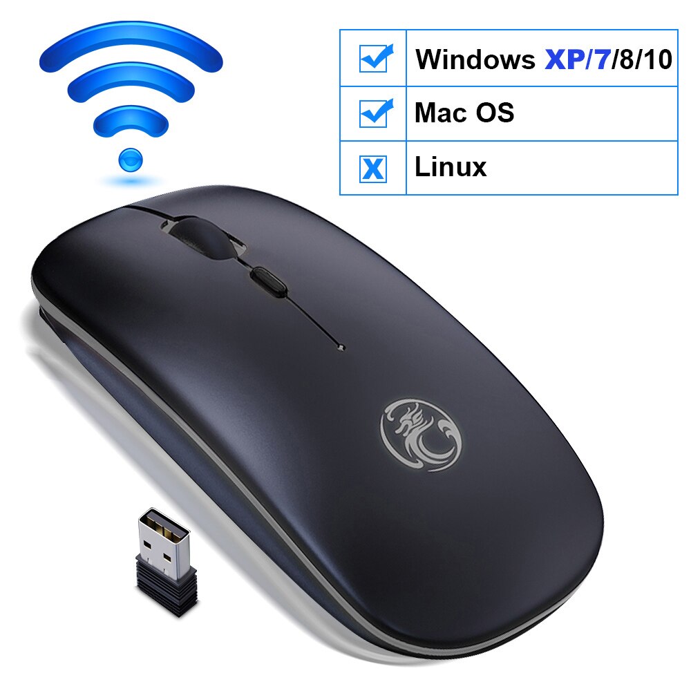 Wireless Mouse Bluetooth Mouse For Computer Rechargeable Ergonomic Mouse Bluetooth Mause Silent Optical USB Mice For PC Laptop: Wireless Black