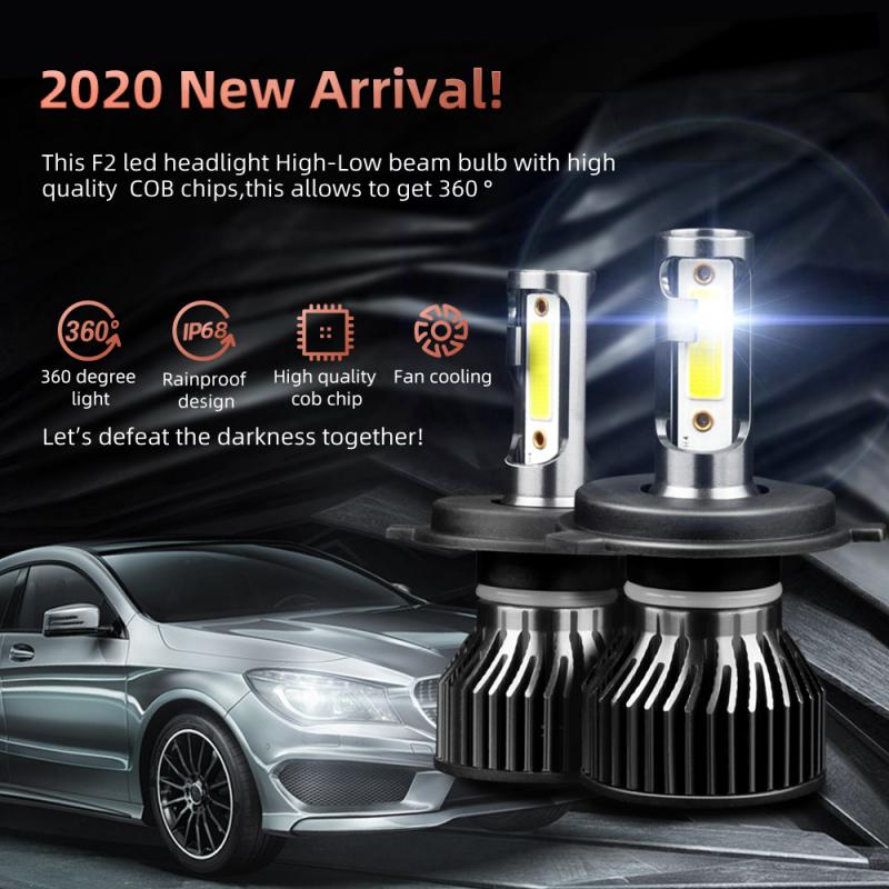 2pcs Car Headlight Auto Headlamp Kit H4 LED Headlight Conversion Kit COB Bulb 50W 5000LM White High Power 6000K Working Lights