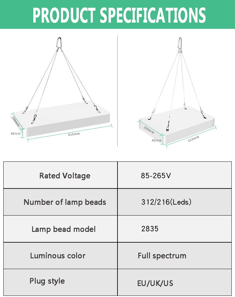 Luz led para plantas, 216/312LED, 2000W/3000W, resistente al agua, espectro completo, luz para crecimiento de plantas y plántulas de invernadero