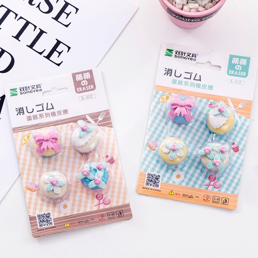 4 pcs/lot mignon fantaisie Dessert gâteau crayon gommes pour bureau école enfants prix écriture dessin étudiant