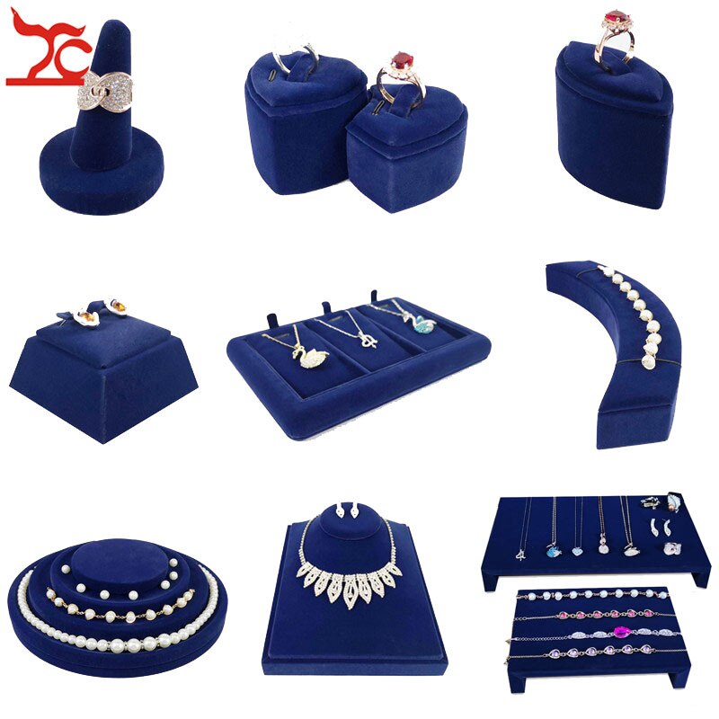 Velvet Jewelry Display Holder Blue Ring Necklace Bracelet Jewelry Organizer Storage Stand Engagement Jewelry Counter Showcase