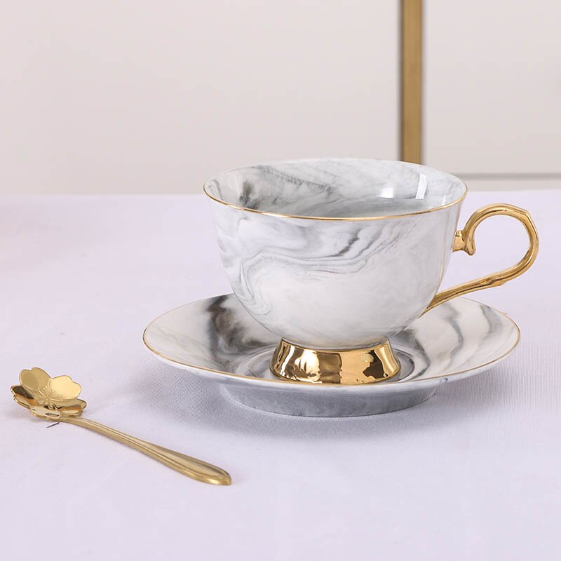 Lyxig enkelhet keramiska kaffekoppar set marmor tryckkopp och tefat tekopp engelska eftermiddagste set porslin kaffekoppar: Grå