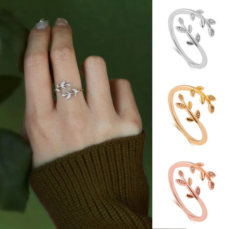 Groeien Door Wat Je Door Verstelbare Blad Ring Open Ring Sieraden Cadeau Voor Meisje Vrouwen Fq-Ing