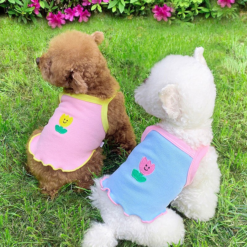 Ropa con volantes para perro, chaleco con tirantes transpirable para cachorro, flor Schnauzer, camiseta de peluche de Pomerania, de verano