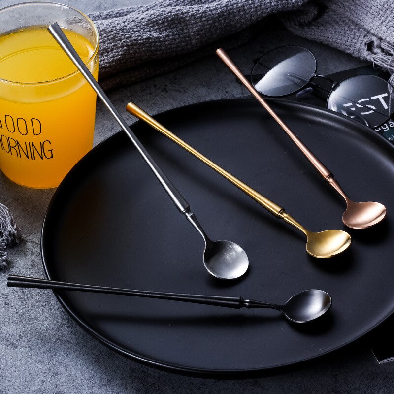 304 Stainless Steel Mixing Spoon Bar Spoon High-end Small Waist Shape Long Handle Ice Spoon Kitchen Gadget