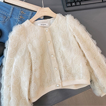 2-12 anni camicia a maniche a sbuffo per ragazze Pretty Princess Rose Flowers camicette cappotto top solidi capispalla primavera autunno abbigliamento per bambini: 160(11-12 Years Old)