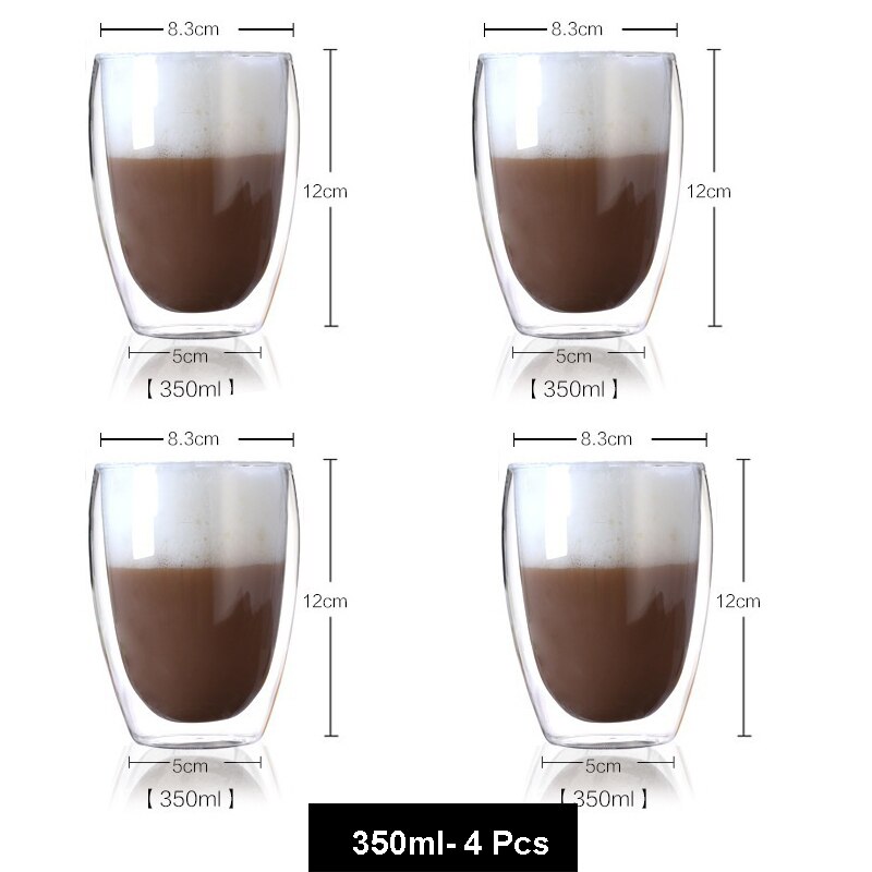4 kpl/sarja espressokuppeja cafe latte kupit cappuccino kupit teekupit 80 millilitraa /2. 7 unssia kaksiseinäiset espressolasit ddc -08: 350ml-4 kpl