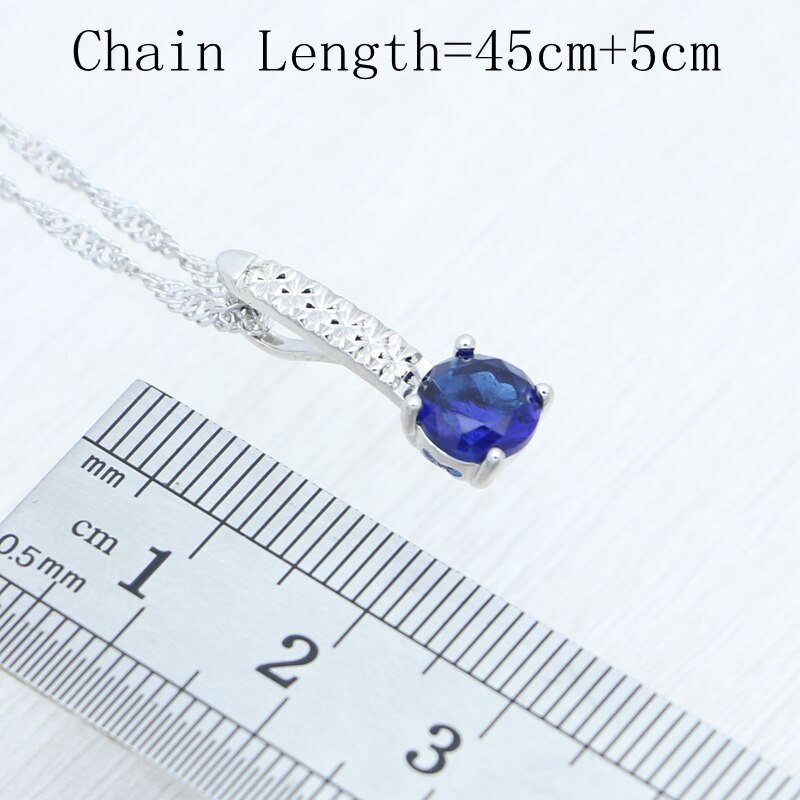 925 Sterling Zilveren Bruids Sieraden Set Sapphire Oorbellen Hanger Ketting Open Ring Voor Vrouwen Gratis Box