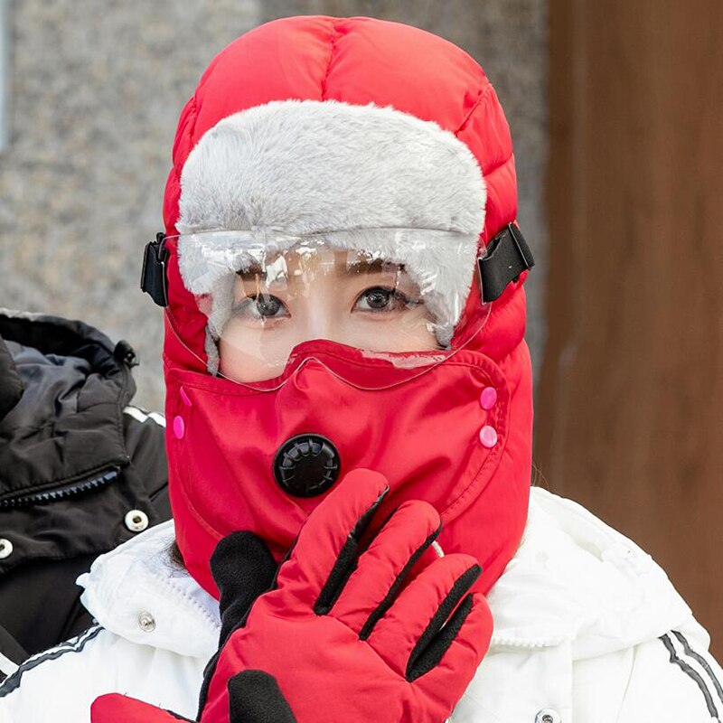 neue Original Winter Hüte Für Frauen Neue Warm Cap Winter Männer Wasserdichte Kapuze Hut Mit Gläser Kühlen balaclava: red / safety goggles hat