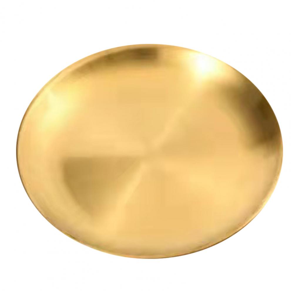 Buffet Plate Round Shape Fruit Plate 201 Stainless Steel Multifunctional Convenient Smooth Surface Western Food Tray:  Golden 26cm