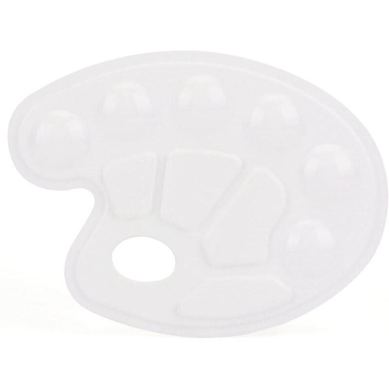 12 unidades de paleta de pintura al óleo de acuarela de plástico con vástago manual 6 pozos redondos y 4 pozos rectangulares, blanco