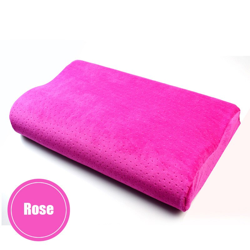 Bamboo Fiber Wave Shaped Latex Memory Foam Pillow Neck Therapy Comfort Velvet Fabric Slow Rebound Bed Pillow for Sleep: Rose red