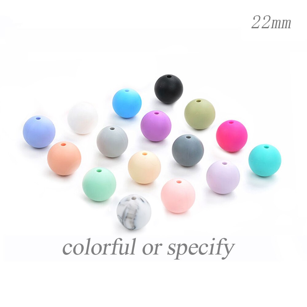 Cuentas de dentición de silicona redondas sueltas de 22MM, 50 unidades/lote para collar de dentición de silicona, cuentas de silicona, mordedor de bebé libre de BPA: multicolor