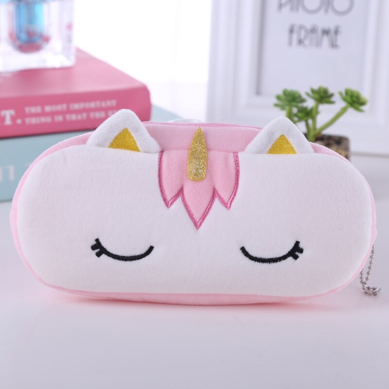 FUDEAM Soft Plush Cartoon Women Long Coin Purse Cute Zipper Girl School Stationery Pencil Case Usb Cable Storage Bag Key Wallet: Unicorn Pink