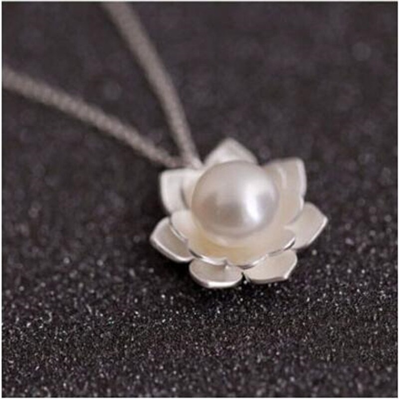 925 Sterling Silver Jewelry Female National White Lotus Shell Beads Pearl Flowers Pendant Necklaces H305
