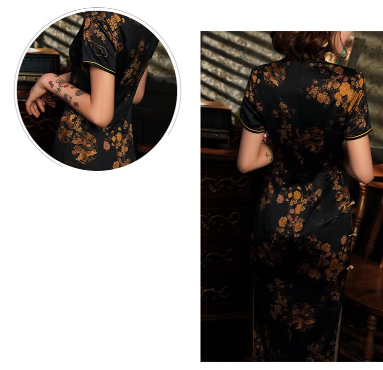 Sheng coco s -4xl plus size orientalisk klänning sexig svart chipao långa klänningar kvällsrayon siden cheongsam qipao