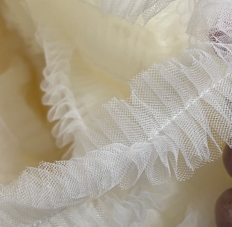 44 Meter 3 cm breiter, plissierter Spitzenbesatz, Stickerei, Rüschen, Organza-Kante zum NäHenne, Brautkleid, Kostüm, Dekoration, Basteln: Beige