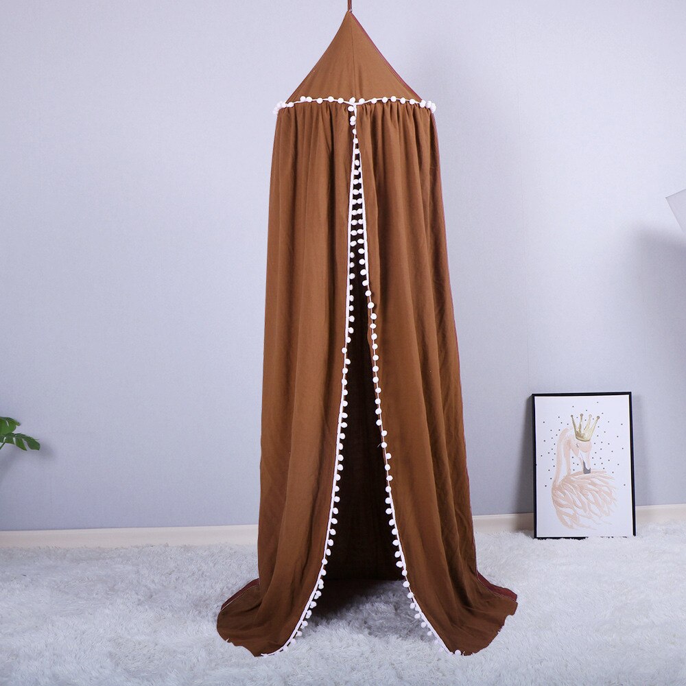 Baby Baumwolle Bett Pompom Vorhang Kinderzimmer Dekoration Krippe Netz Baby Zelt Baumwolle Hing Kuppel Baby Moskito Netz Fotografie Requisiten: Braun
