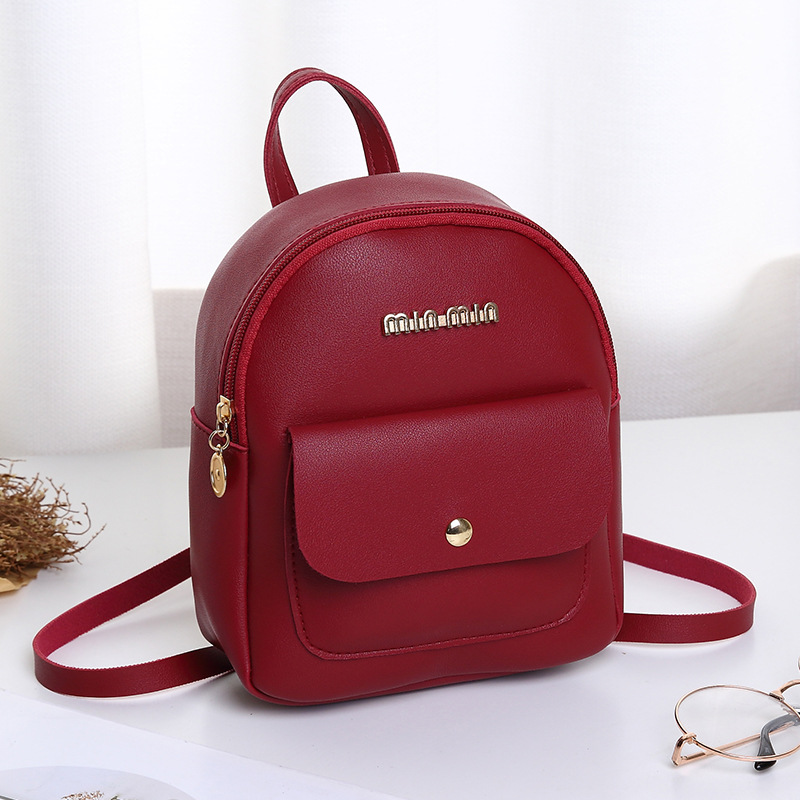 Mini rygsæk kvinder pu læder skuldertaske lille taske sommer bærbar stor kapacitet lille rygsæk: Rød