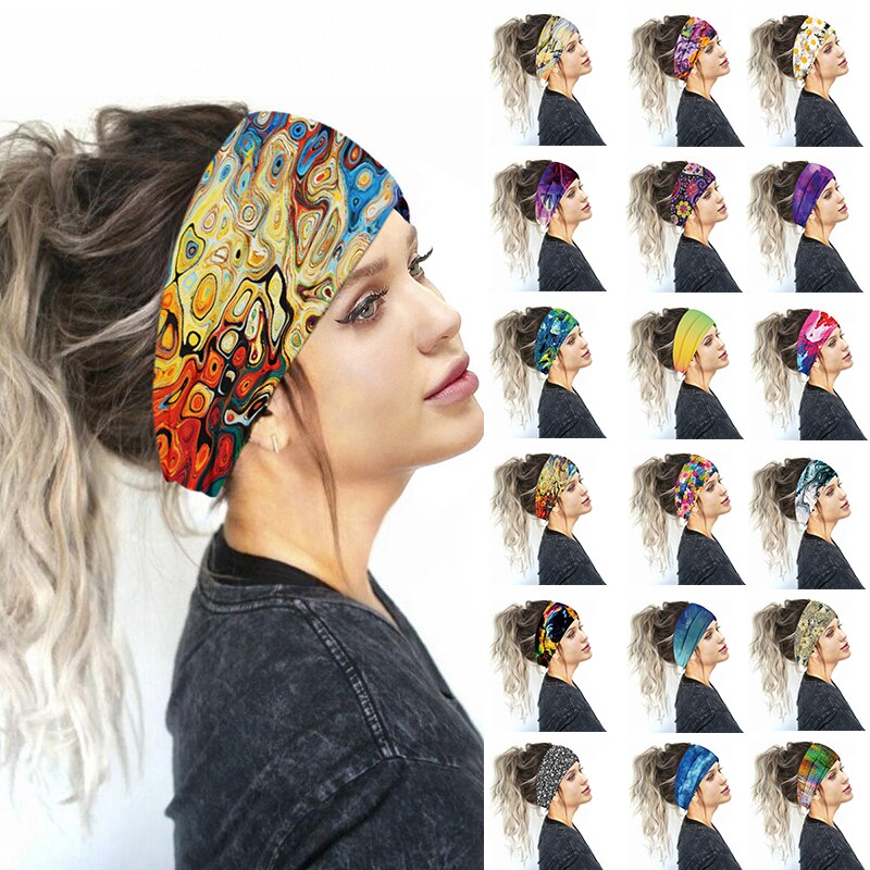 Breite Baumwolle strecken Frauen Stirnbänder Blumen- Drucke Elastische Haar Bands Für Frauen Headwrap Turban Headwear Mädchen Hairbands