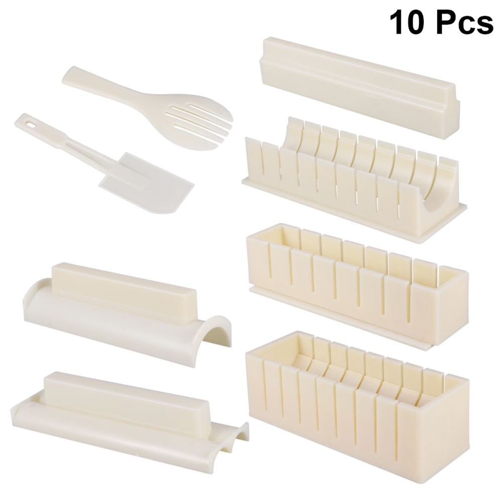 10pcs Sushi Making Kit Multifunction Rice Roll Mold 5 in 1 Sushi Rolls Maker for Home Kitchen