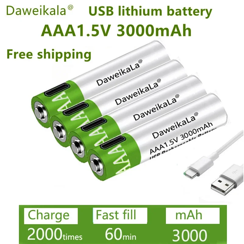 Usb Oplaadbare Lithium-Ion Batterij Met Een Snelle Oplaadcapaciteit Van 3000Mah, 1.5Vaaa Lithium-Ion Batterij, En Voor Speelgoed Toetsenbord