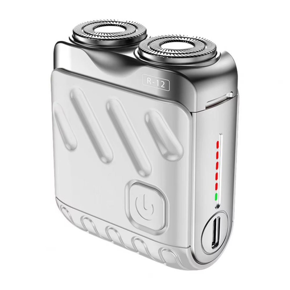 Mini Men's Electric Shaver Double Head Magnetic Portable Rotary Razor 9000 Revolutions Wet and Dry Shaving Beard Trimmer Dad: Silver