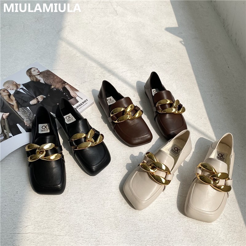 Neue Winter Socofy Plüsch Goldene Kette Leder Wohnungen Schuhe Zehe Slip Auf Frauen Müßiggänger Mokassins