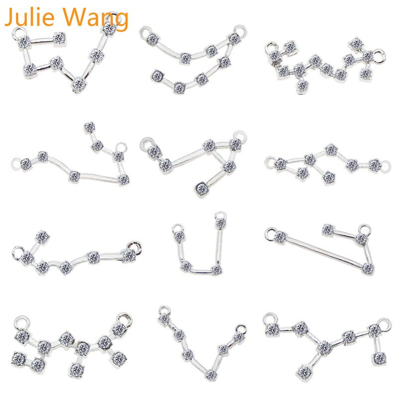 Julie wang 12 stk hvid k blandet 12 konstellationer stjernetegn charms zirkon legering halskæde armbånd smykker gør tilbehør