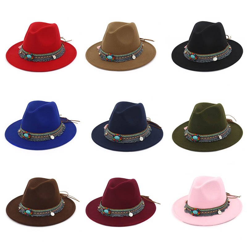 Women Jazz Caps Hats Bohemia Style Woolen Hats for Spring Summer Beach MC889