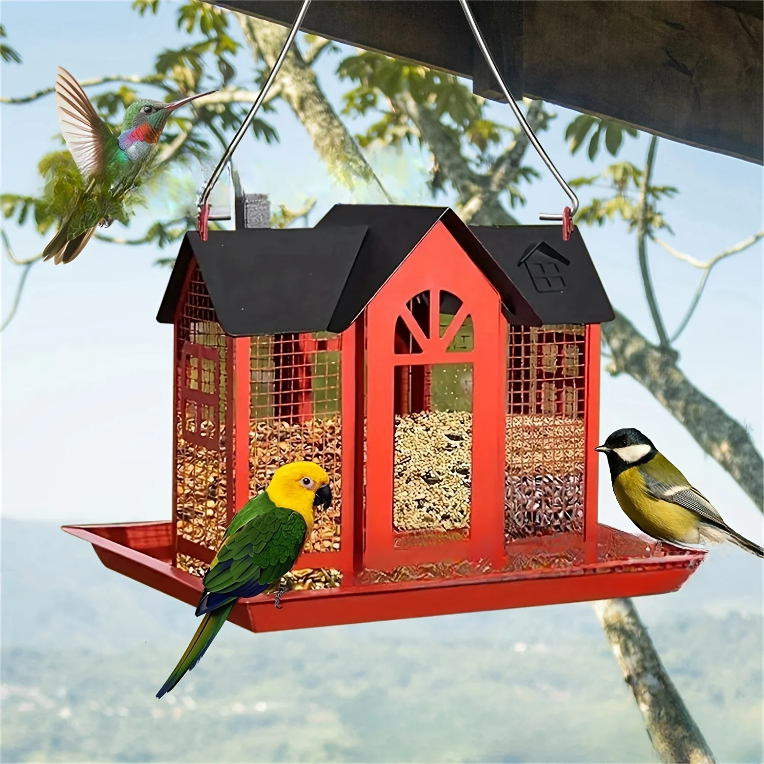 1 stuks wilde vogelvoeder, gebruikt voor het ophangen van buiten, vogelnest metalen gaas wilde vogelvoeder met grote capaciteit