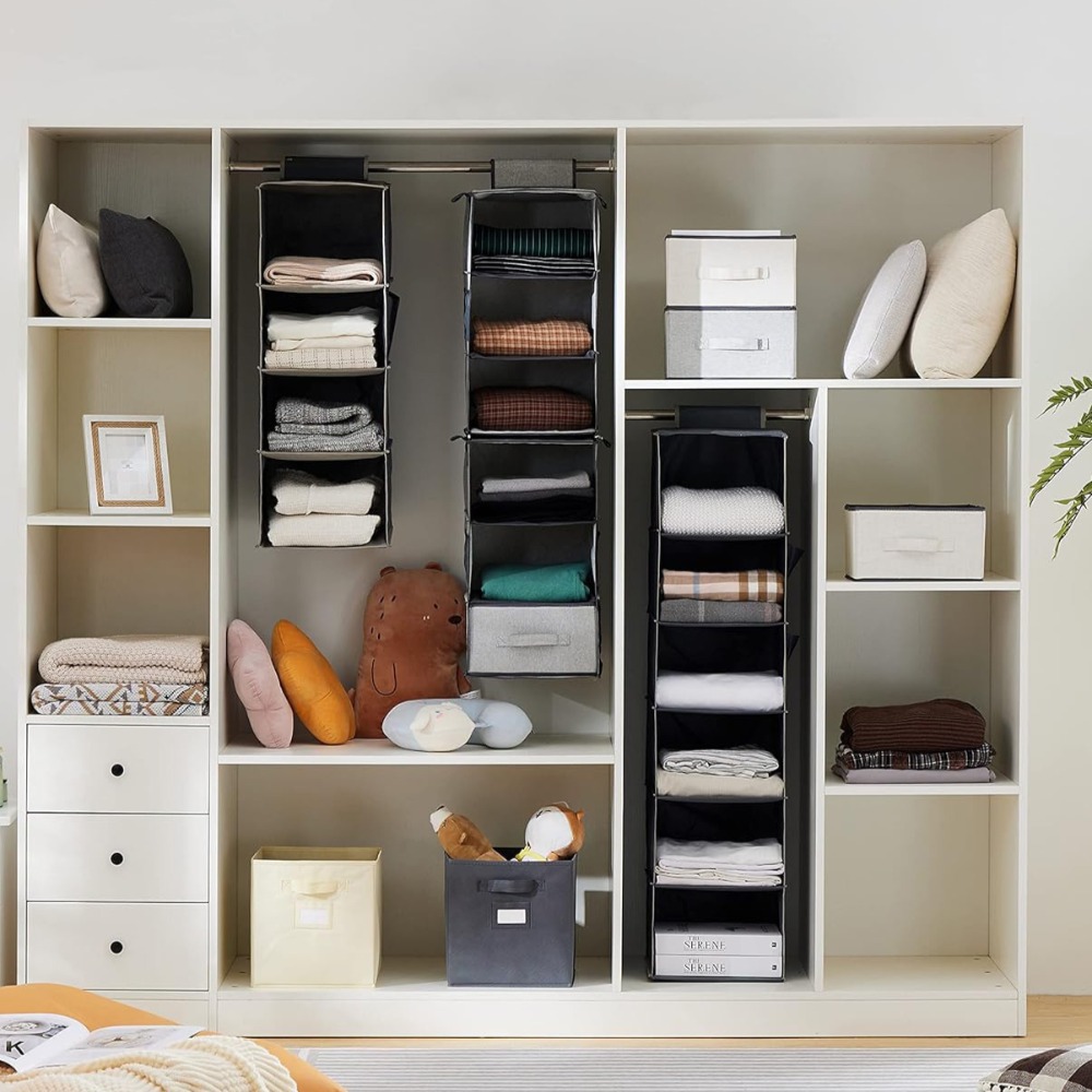 Hanging Closet Organizer and Storage Foldable Multilayer Closet Hanging Storage Shelf with Hook Shoe Cap Clothes Pants Organizer