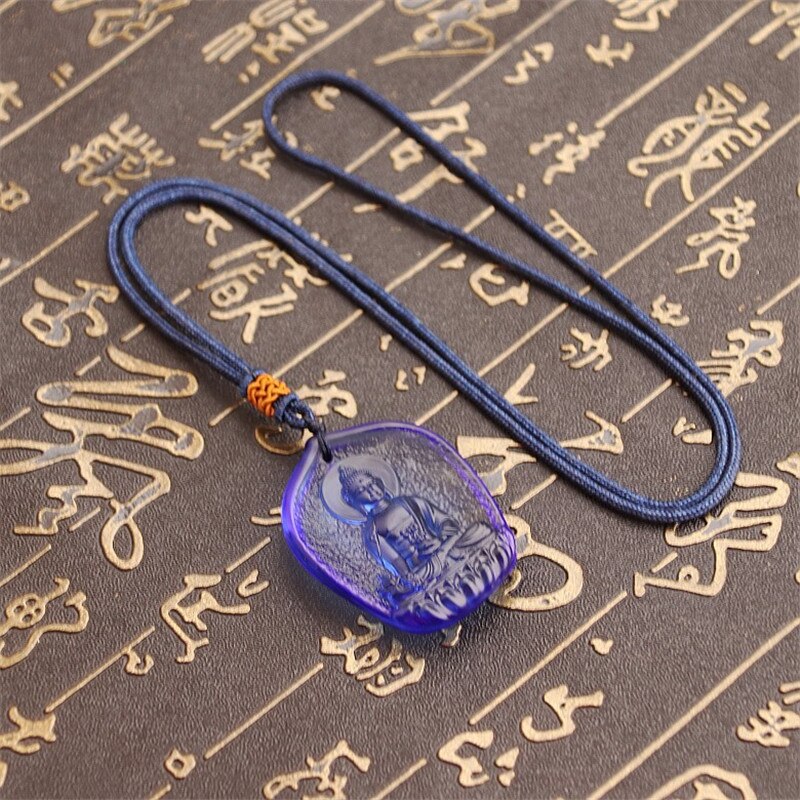 Unik naturlig blå krystal udskåret buddha heldig amulet vedhæng halskæde til kvinder mænd sweater vedhæng smykker: 2