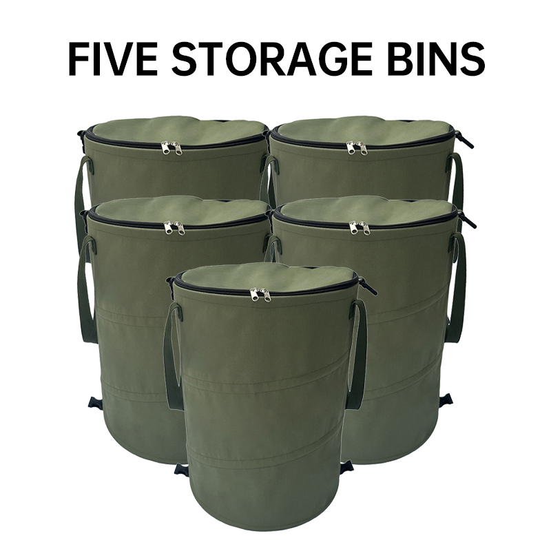 Camping Trash Can Pop-up Circular Storage Pail Canvas Foldable Recycling Bin Outdoor Garbage Garden Yard Garbage Bag