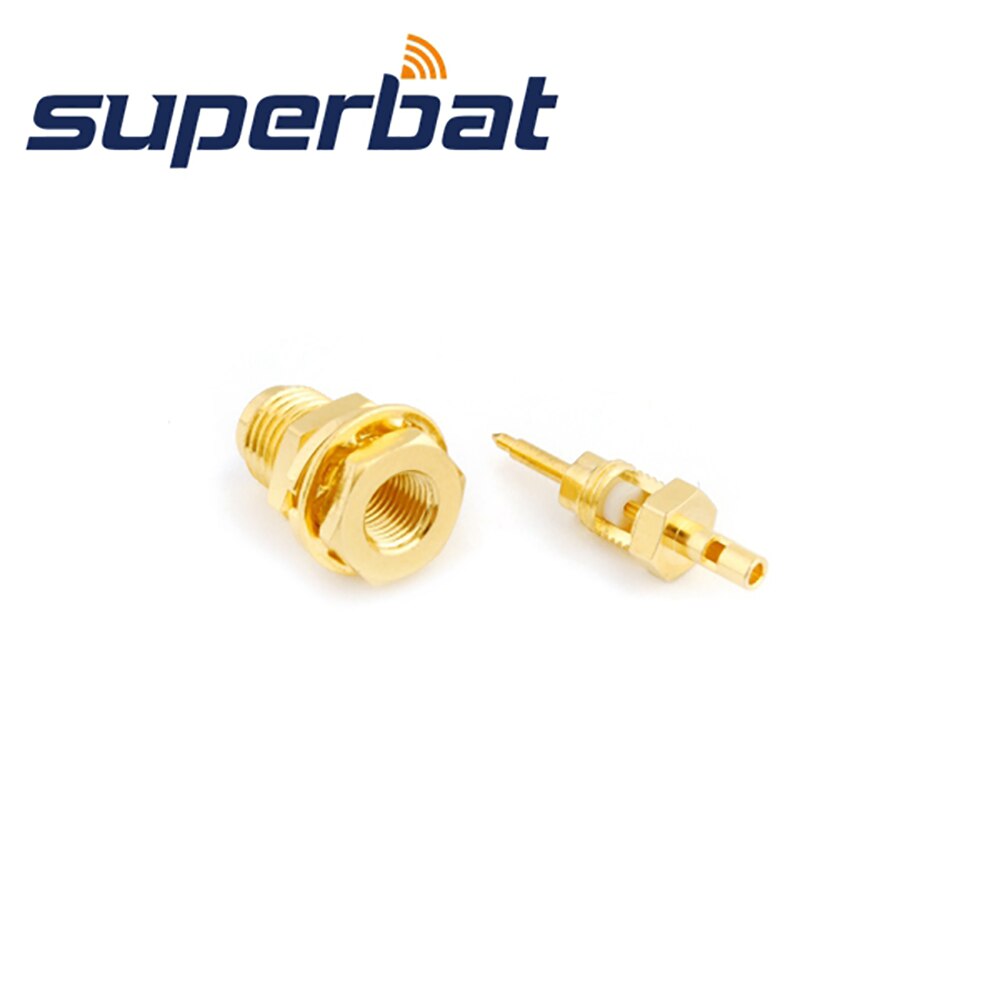 Superbat 10pcs RP-SMA Solder Female(male pin) Bulkhead for RG178,1.13mm,1.37mm Cable