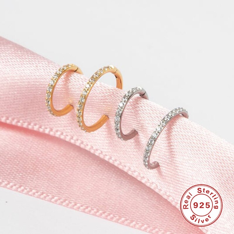 ROXI-Pendientes de aro redondos geométricos para mujer, aretes de cristal de circón blanco de 6/8mm, joyería de plata de ley 925 para cartílago