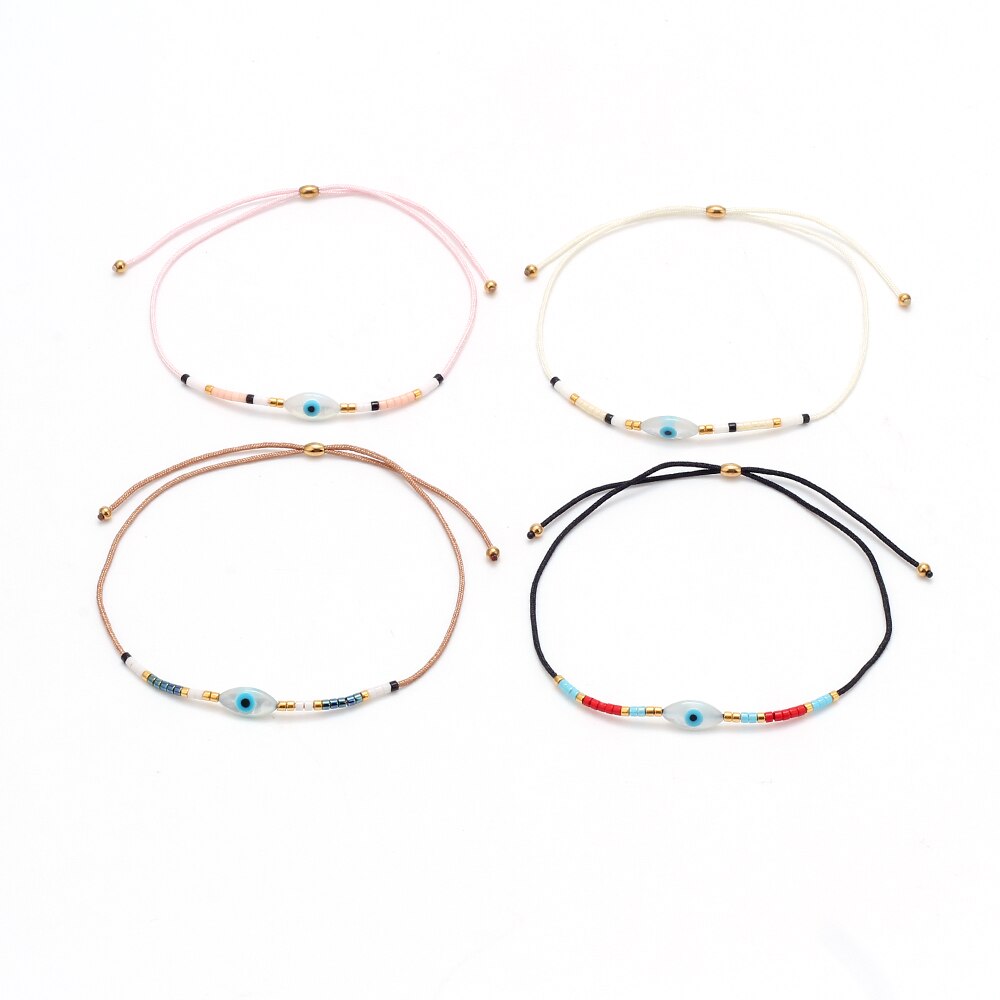 Lucky Eye Miyuki Kralen Shell Armband Evil Eye Charm Armband Verstelbare Touw Ketting Mode-sieraden Voor Vrouwen Vrouwelijke EY6337