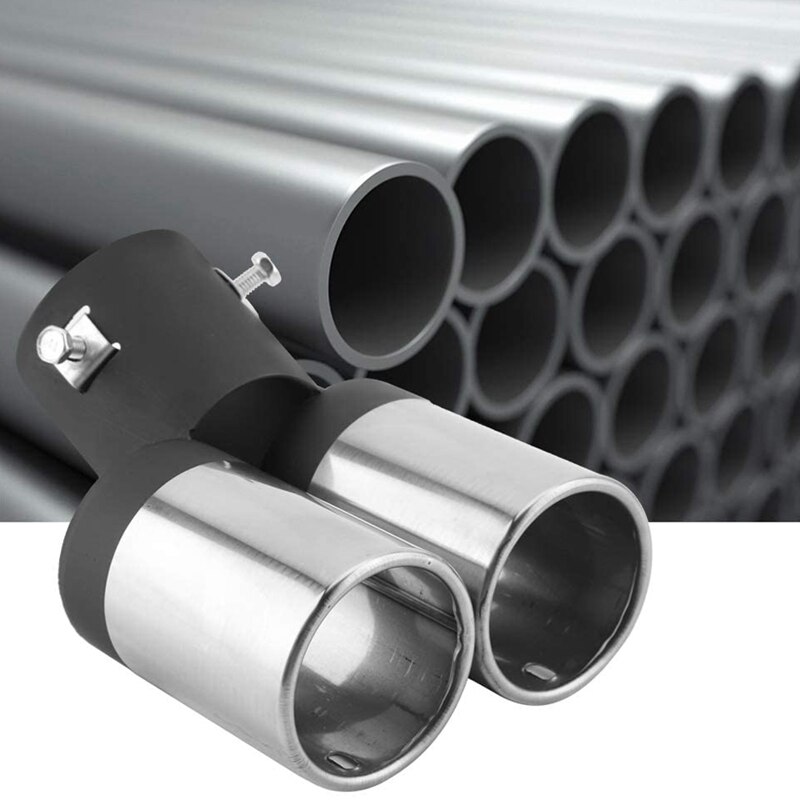 Universal Dual-Tube Car Tail Pipe, Two Black and White Car Tailpipes, Stainless Steel Exhaust Pipe