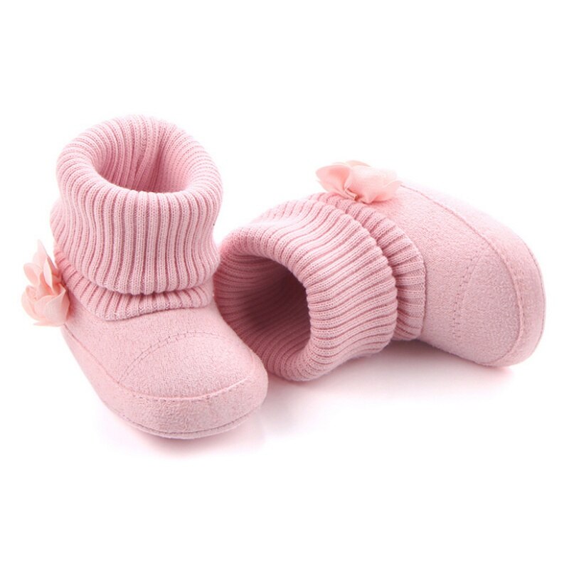 Arrivals Flower Inlay Special Baby Toddler Prewalker Baby Girl Winter Warm Knit Boots Shoes For Girls 0-12 Months: Pink / 3