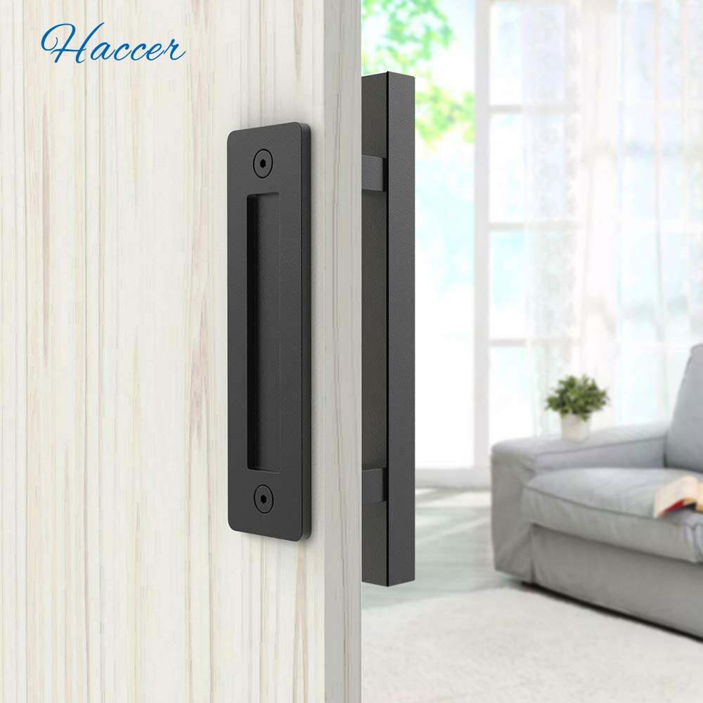 Gifsin 12" Heavy Duty Barn Door Pull Handle Square Shape Flush Pull Handle Set Carbon/Stainless Steel Door Hardware