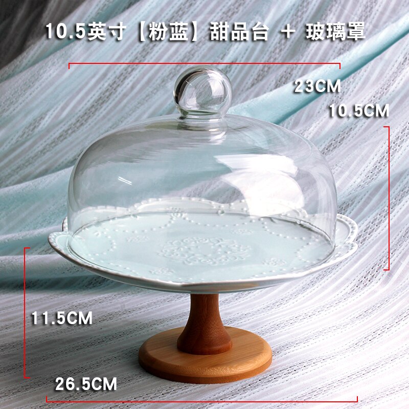 Ceramics Fruit Tray Living Room Snack Tray with Lid Glass Cover European High Plate Cake Stand Exhibition Hall Dessert Rack