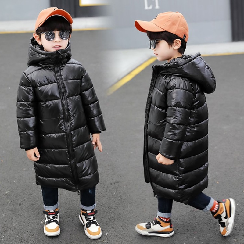 Chaqueta de invierno para niños, abrigo largo de algodón negro, Parka, chaqueta acolchada de algodón, prendas de vestir, TZ565