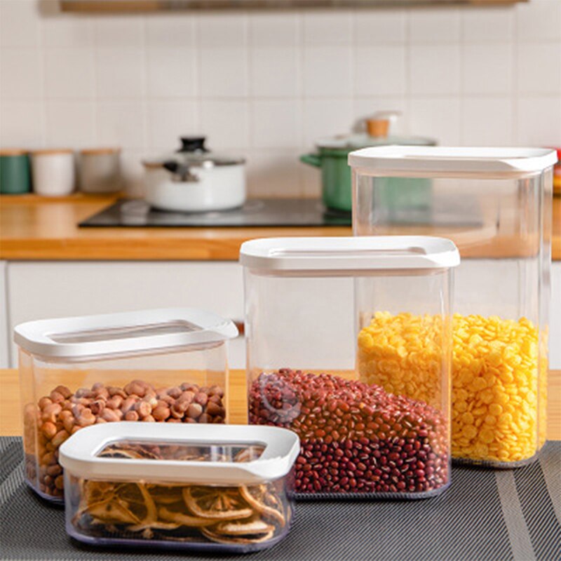 Contenedor de almacenamiento de cocina, refrigerador de cocina, caja de fideos, cereales, fruta seca, tanque de almacenamiento de aperitivos, tanque sellado transparente