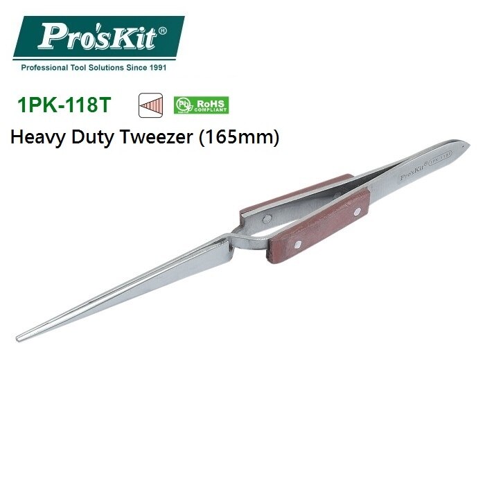 Pro'sKit Reverse Action Tweezer Magneticable With fiber handle Self-Gripping Precision Repair Tool: 1PK-118T
