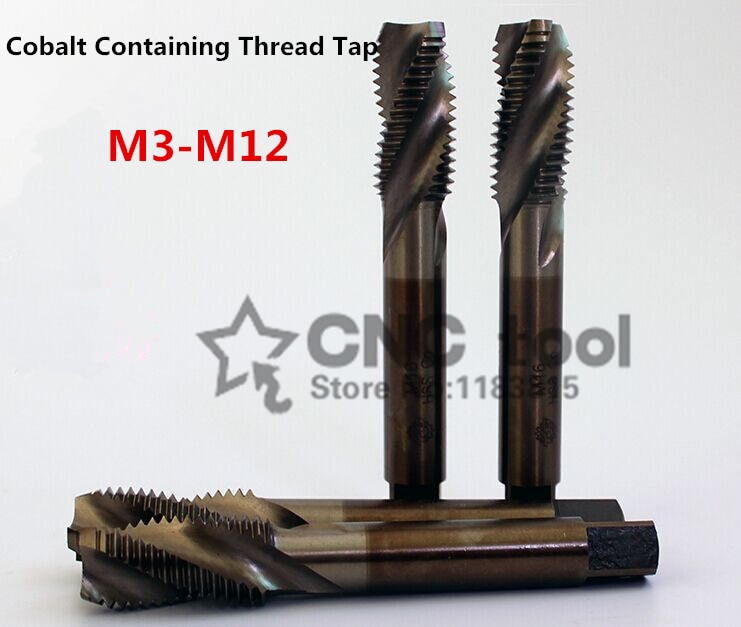 10PCS M3-M12 cobalt high speed steel machine taps spiral fluted tap special stainless steel screw tap (M3/M4/M5/M6/M8/M10/M12)